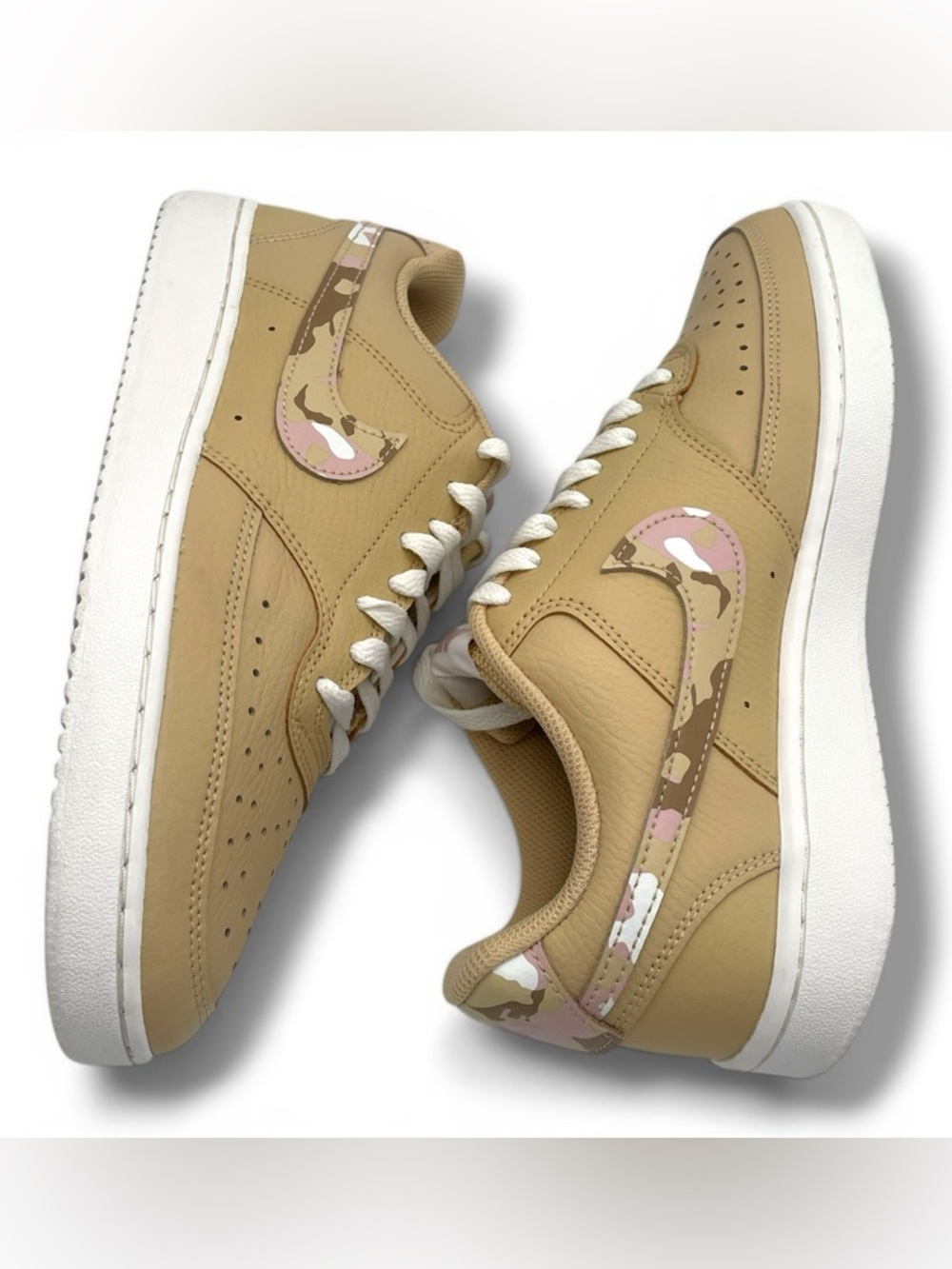 Nike Court Vision Low Beige Camo Swoosh Women’s 8.5 Sneakers - Picture 4 of 10